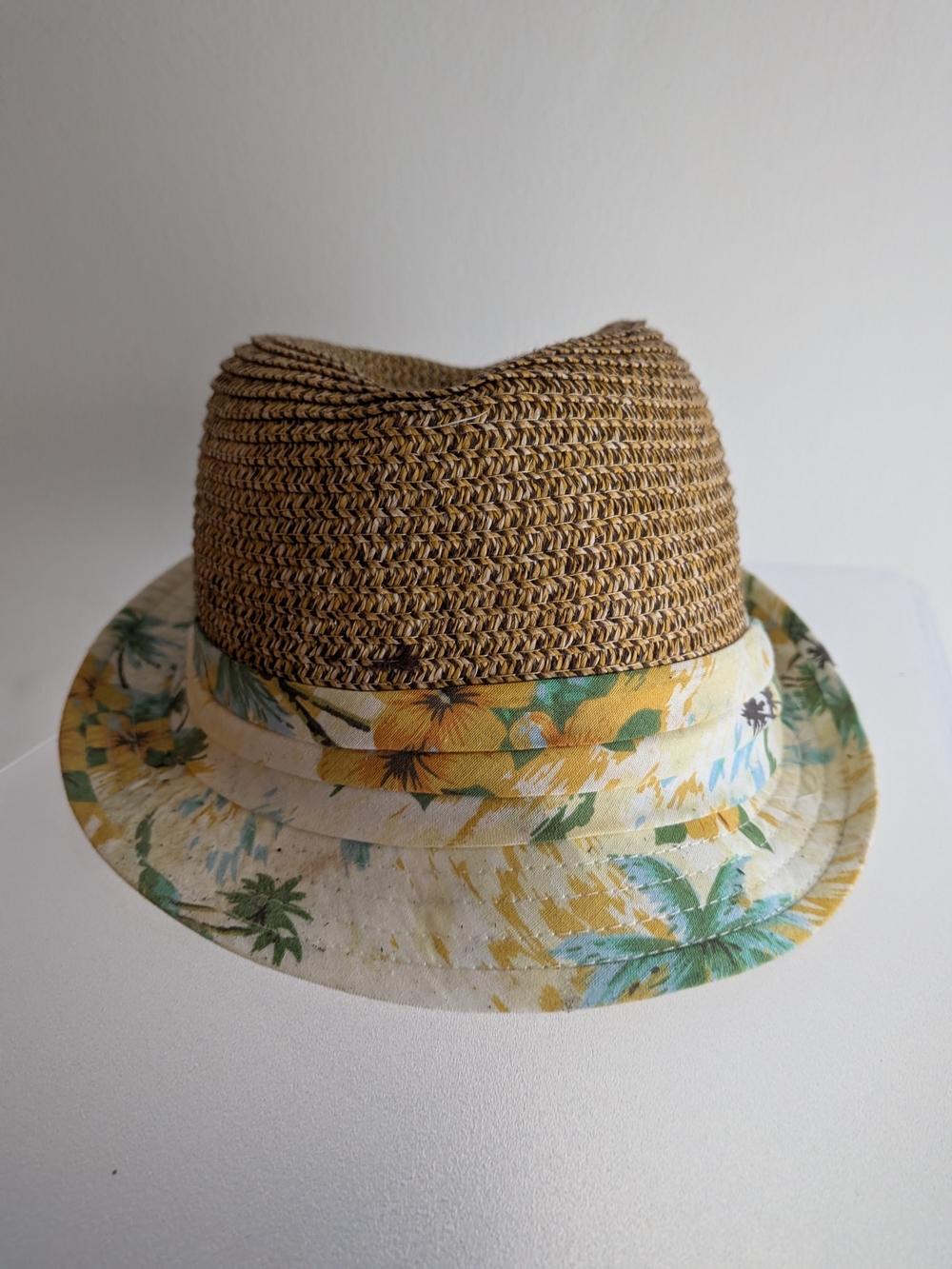 Zara Brown Straw Fedora with Yellow Floral Brim